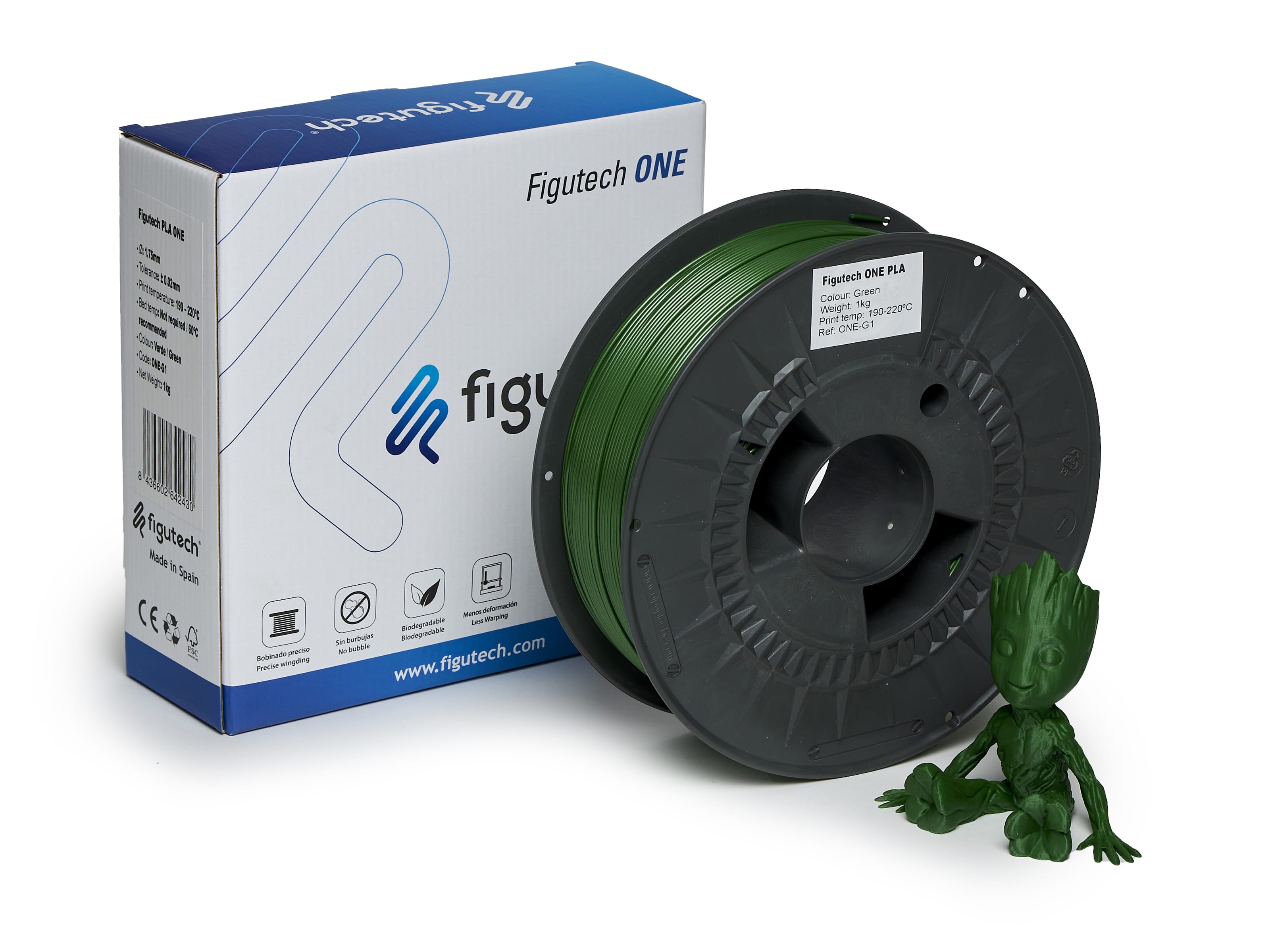 Filamento PLA Verde - Figutech ONE 1.75mm 1kg