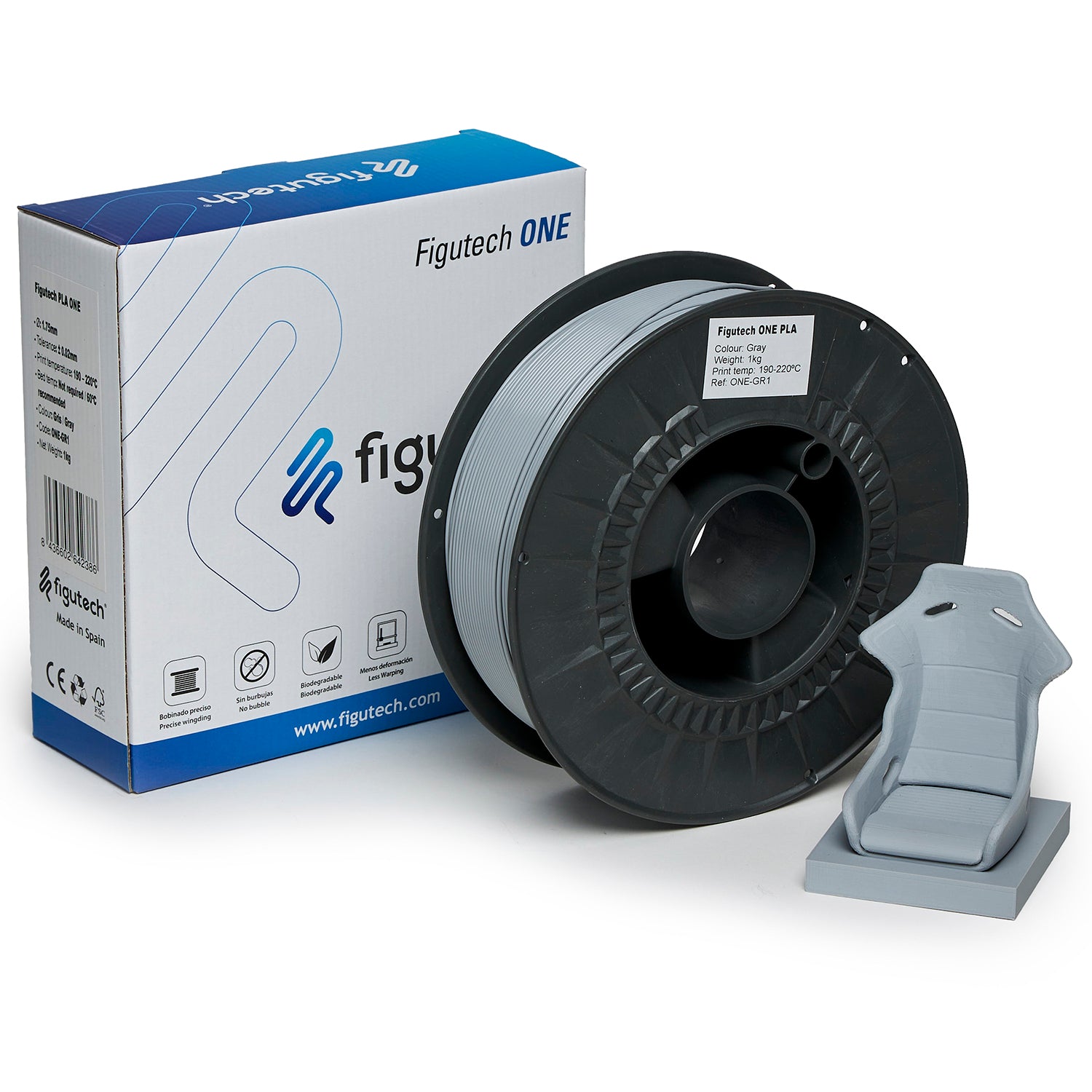 Filamento PLA Gris Claro – Figutech ONE 1.75mm 1kg