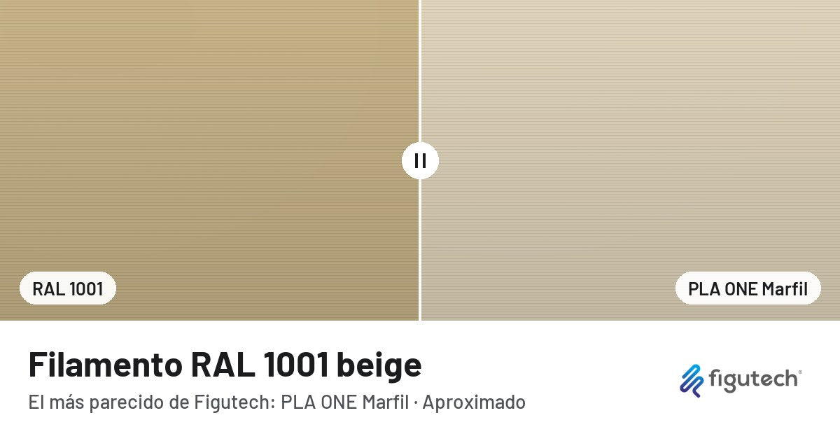 Filamento RAL 1001 beige junto al PLA ONE Marfil de Figutech: comparación orientativa en pantalla