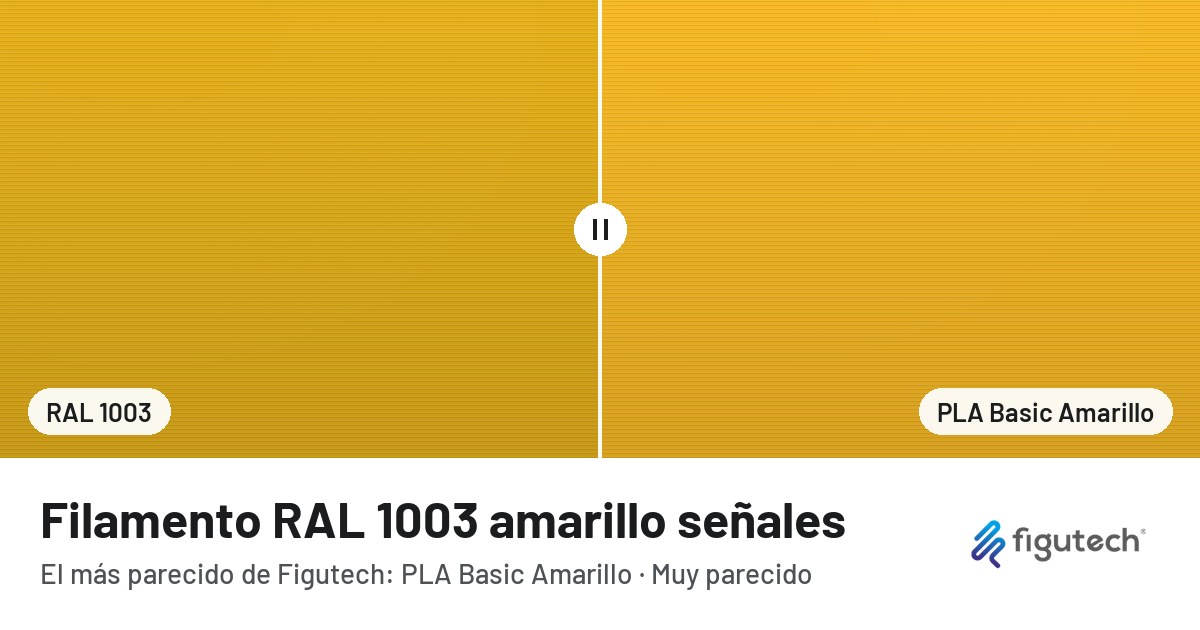 Filamento RAL 1003 amarillo señales junto al PLA Basic Amarillo de Figutech: comparación orientativa en pantalla