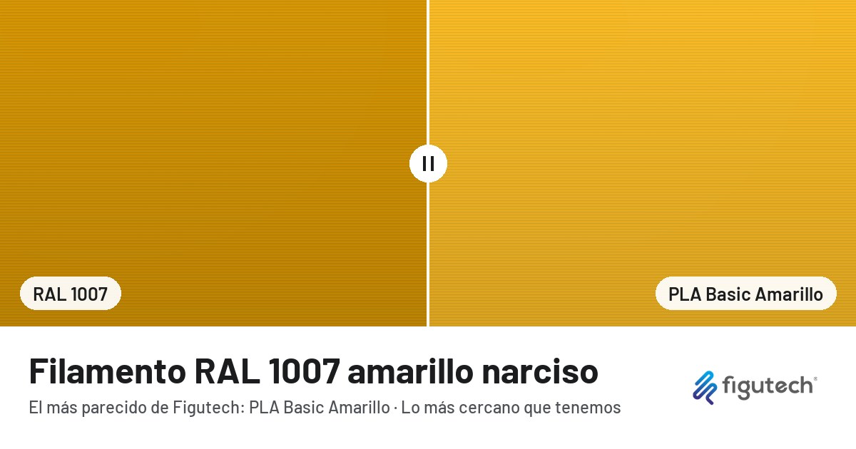 Filamento RAL 1007 amarillo narciso junto al PLA Basic Amarillo de Figutech: comparación orientativa en pantalla