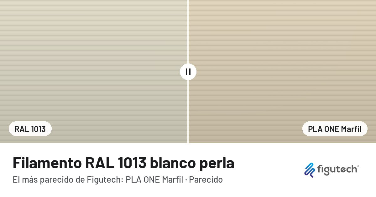 Filamento RAL 1013 blanco perla junto al PLA ONE Marfil de Figutech: comparación orientativa en pantalla