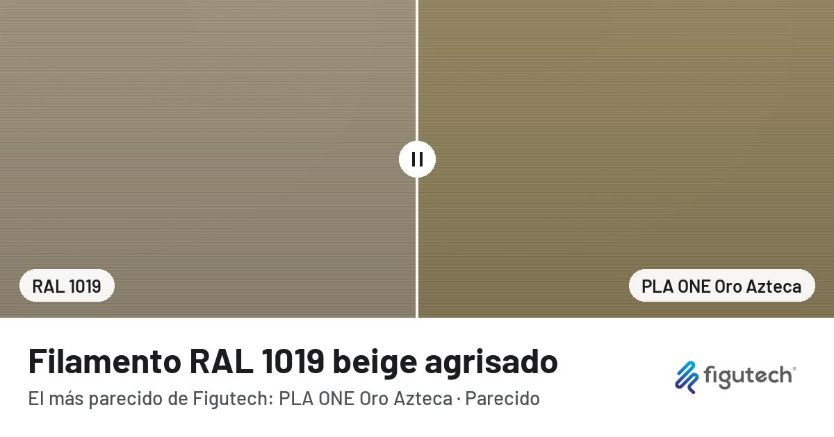 Filamento RAL 1019 beige agrisado junto al PLA ONE Oro Azteca de Figutech: comparación orientativa en pantalla