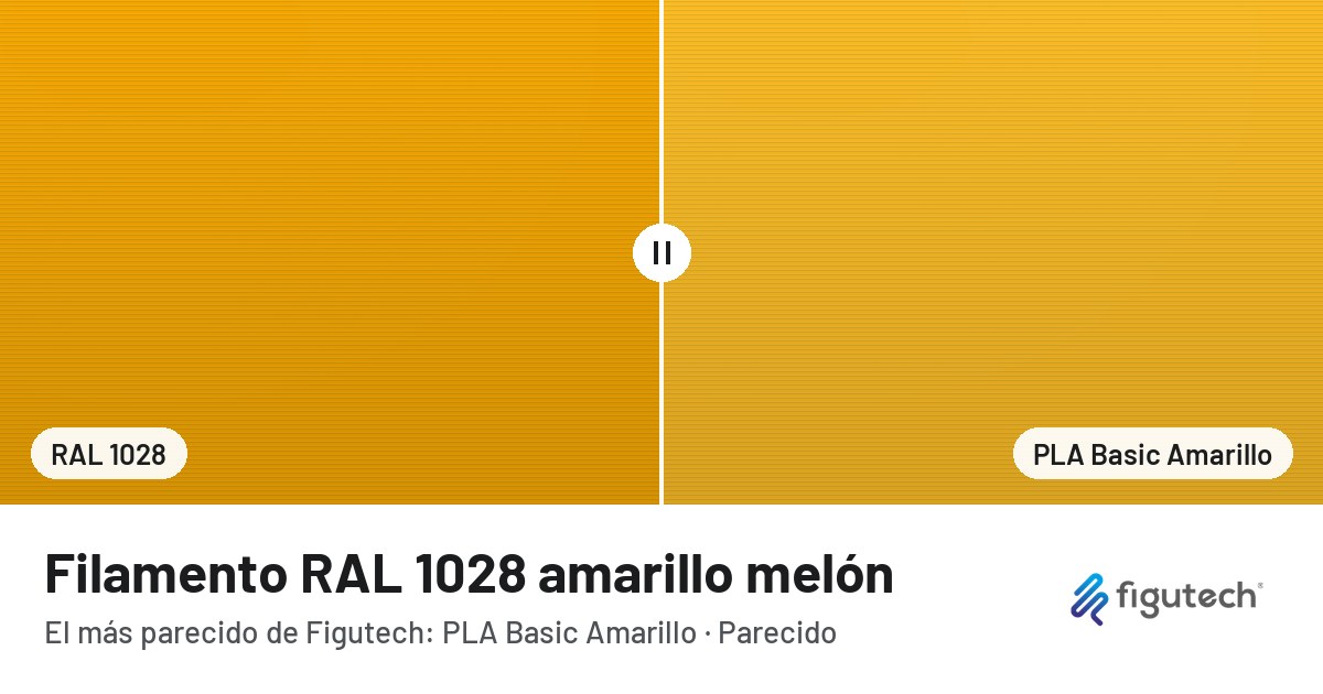 Filamento RAL 1028 amarillo melón junto al PLA Basic Amarillo de Figutech: comparación orientativa en pantalla