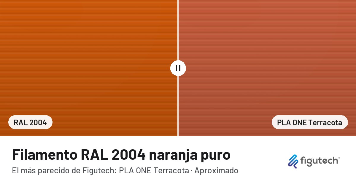 Filamento RAL 2004 naranja puro junto al PLA ONE Terracota de Figutech: comparación orientativa en pantalla