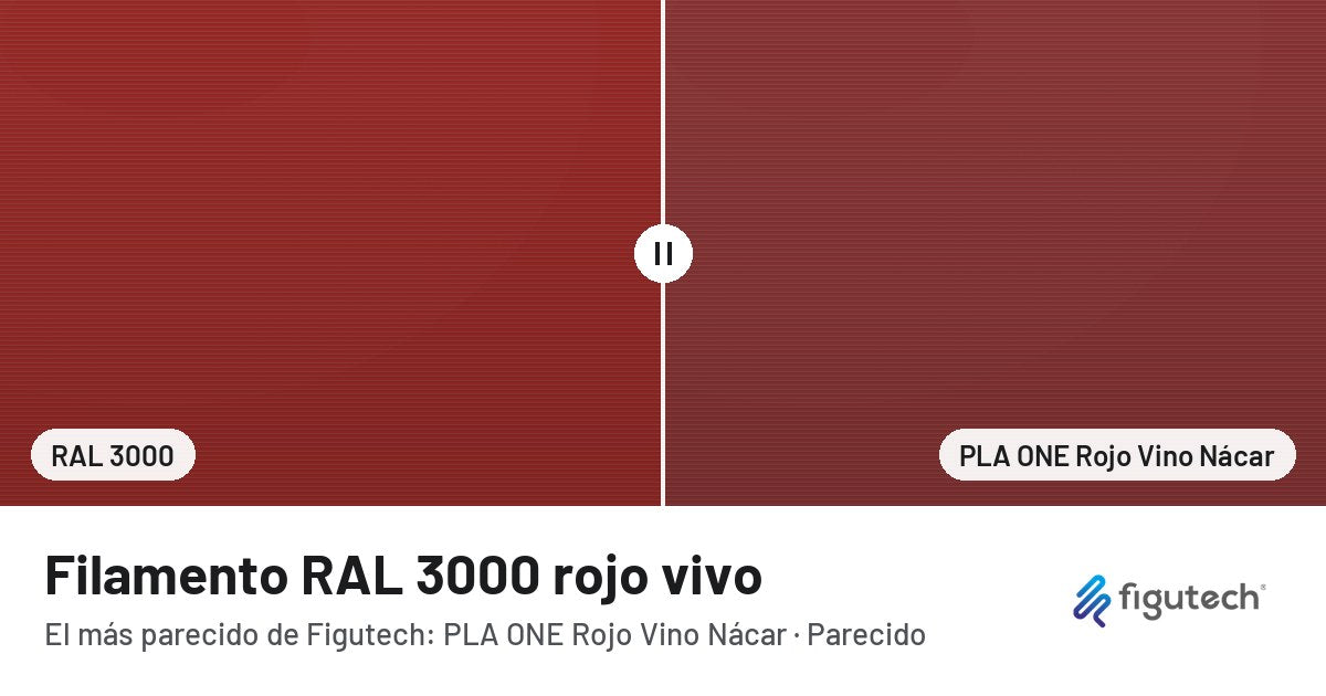 Filamento RAL 3000 rojo vivo junto al PLA ONE Rojo Vino Nácar de Figutech: comparación orientativa en pantalla