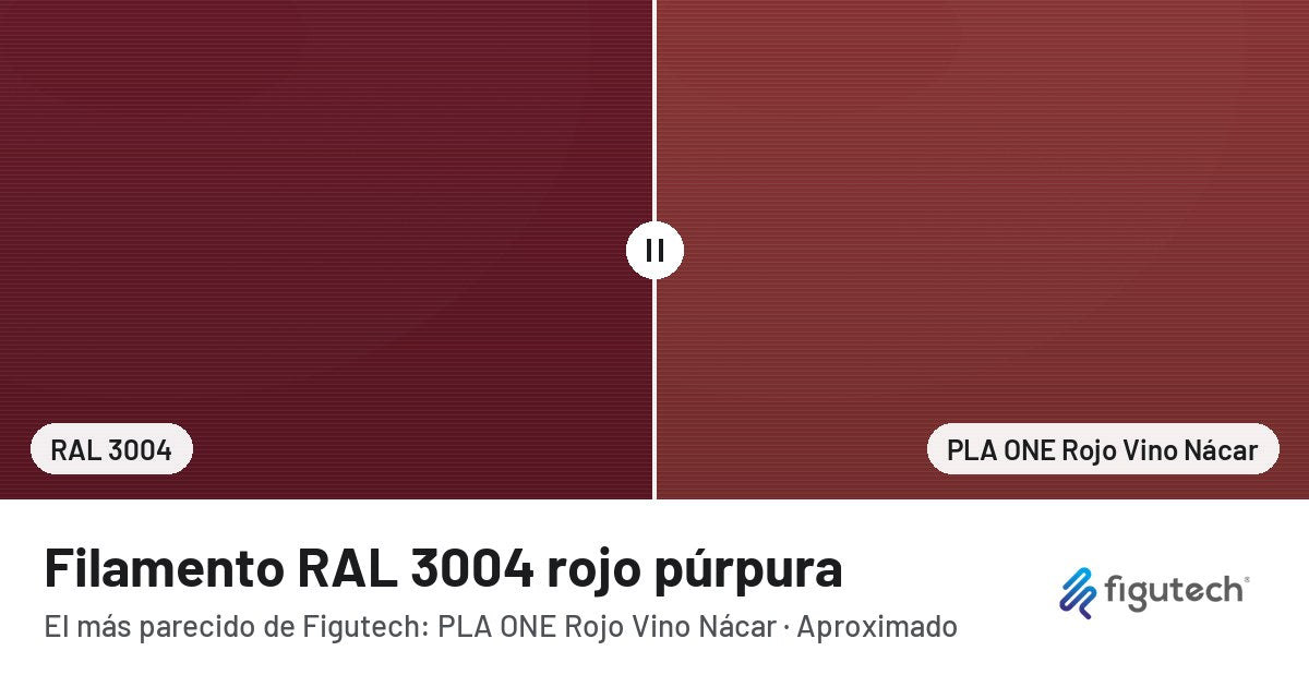 Filamento RAL 3004 rojo púrpura junto al PLA ONE Rojo Vino Nácar de Figutech: comparación orientativa en pantalla