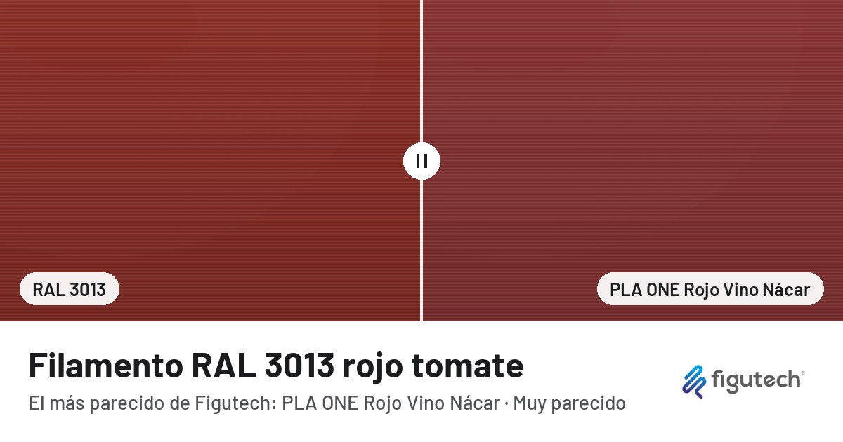 Filamento RAL 3013 rojo tomate junto al PLA ONE Rojo Vino Nácar de Figutech: comparación orientativa en pantalla