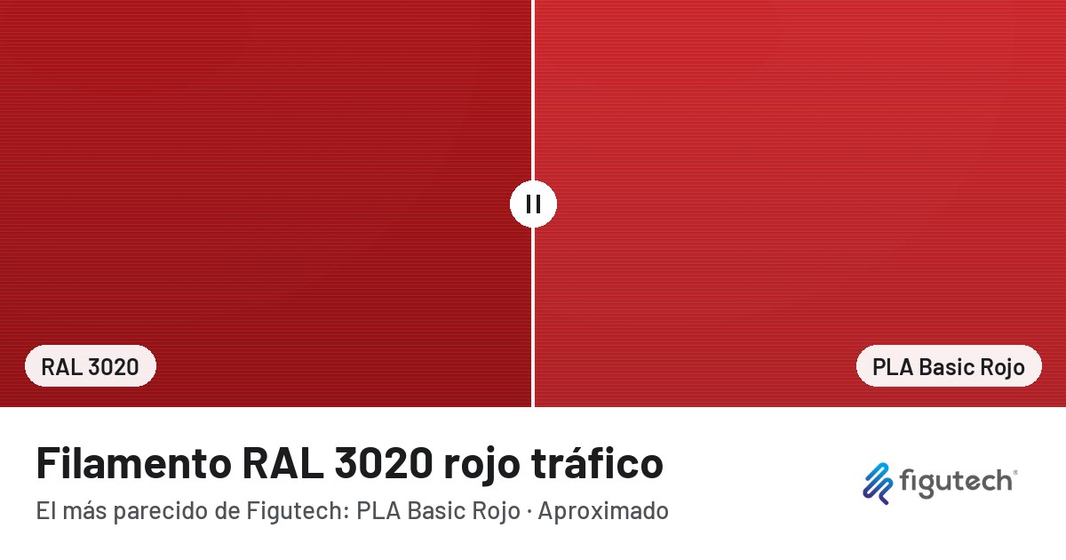 Filamento RAL 3020 rojo tráfico junto al PLA Basic Rojo de Figutech: comparación orientativa en pantalla