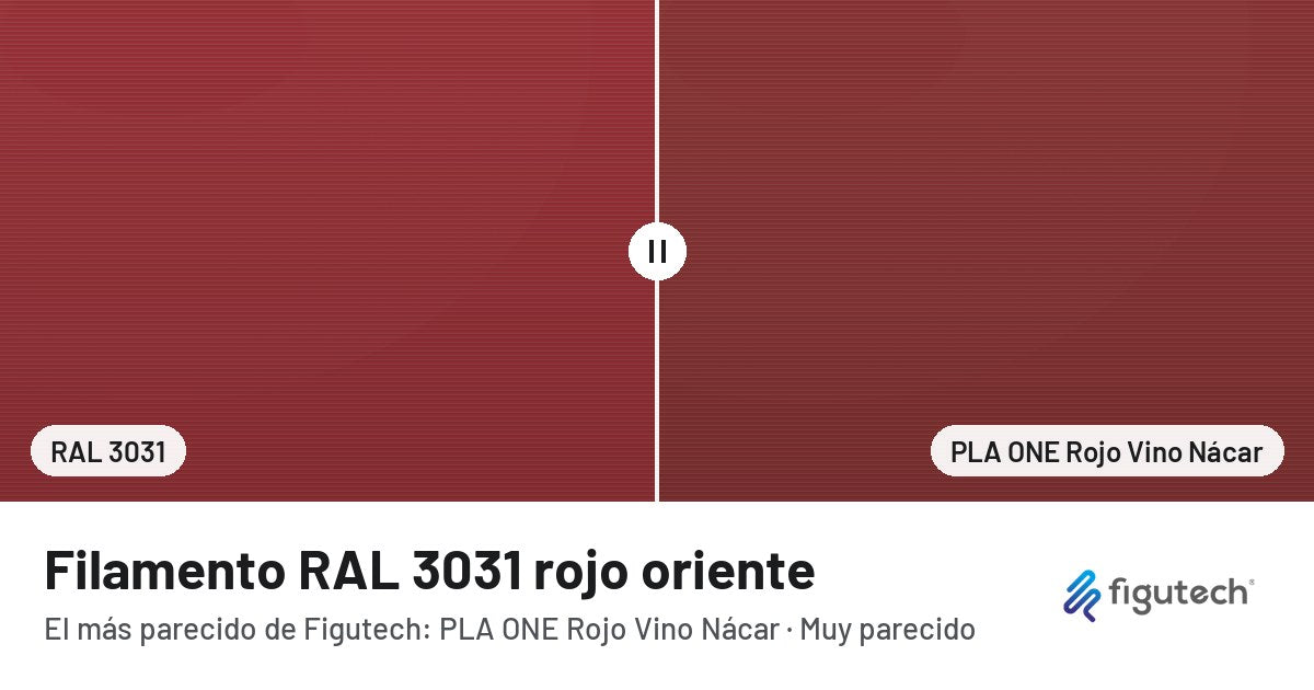 Filamento RAL 3031 rojo oriente junto al PLA ONE Rojo Vino Nácar de Figutech: comparación orientativa en pantalla