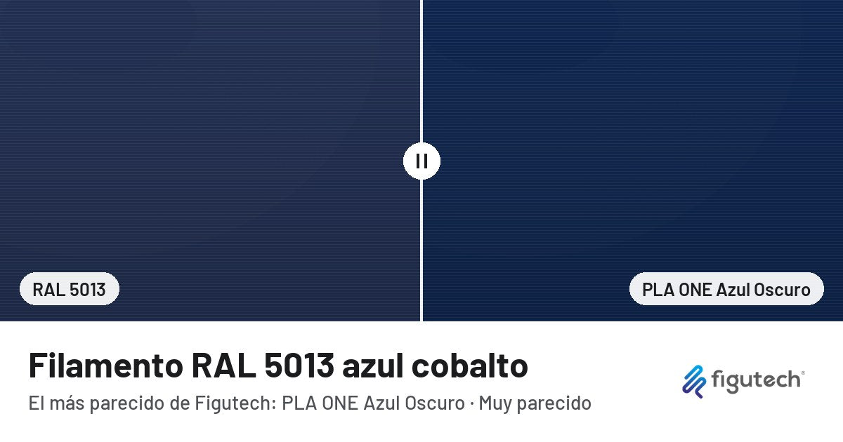 Filamento RAL 5013 azul cobalto junto al PLA ONE Azul Oscuro de Figutech: comparación orientativa en pantalla
