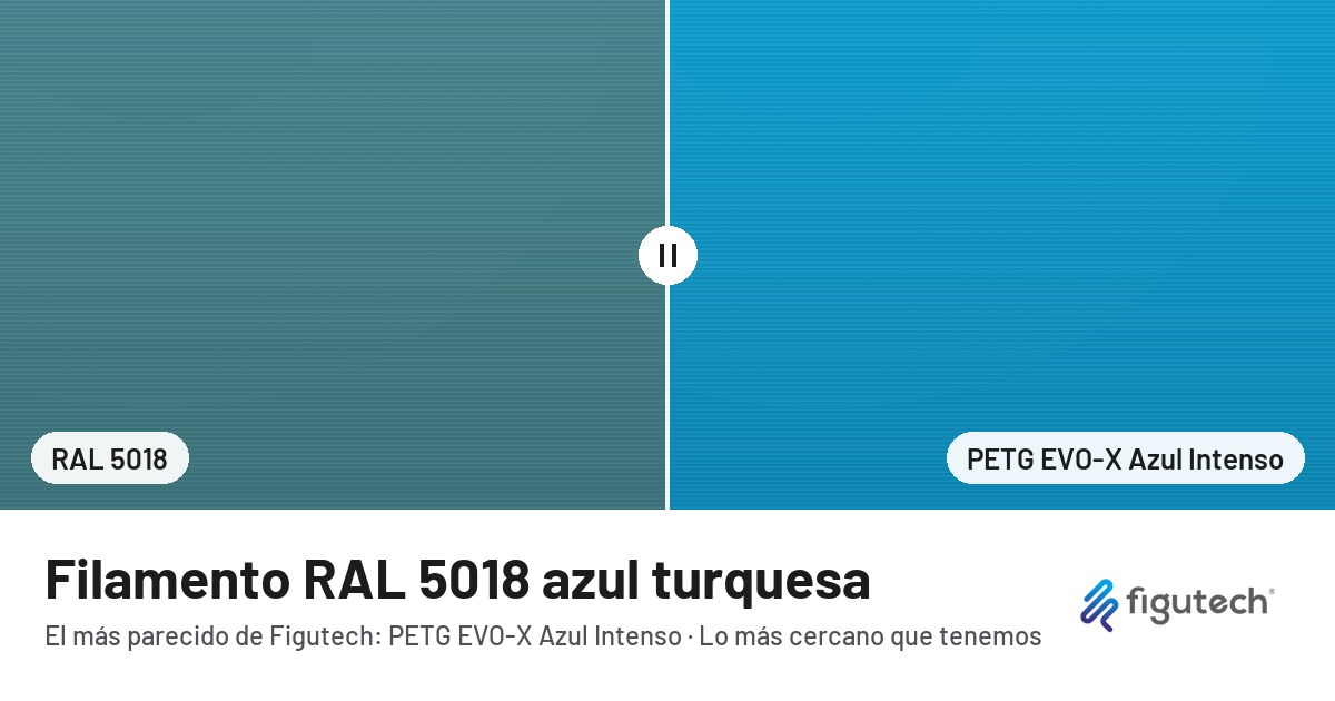 Filamento RAL 5018 azul turquesa junto al PETG EVO-X Azul Intenso de Figutech: comparación orientativa en pantalla