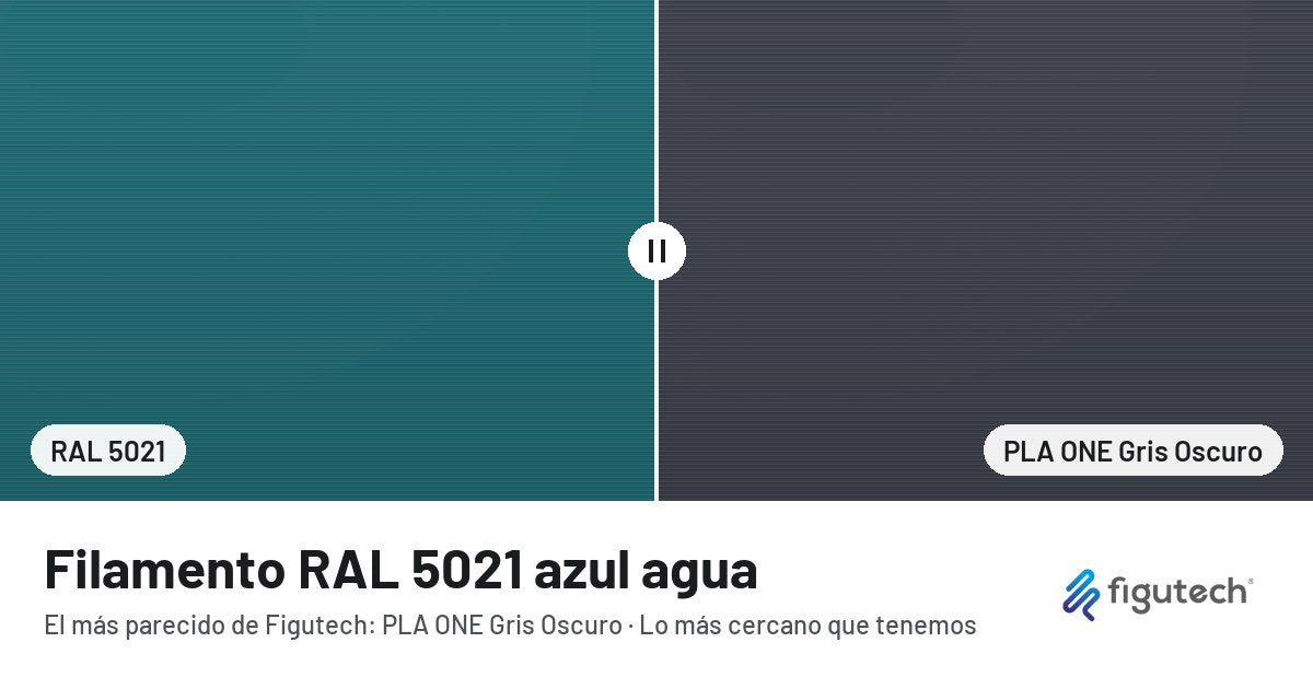 Filamento RAL 5021 azul agua junto al PLA ONE Gris Oscuro de Figutech: comparación orientativa en pantalla