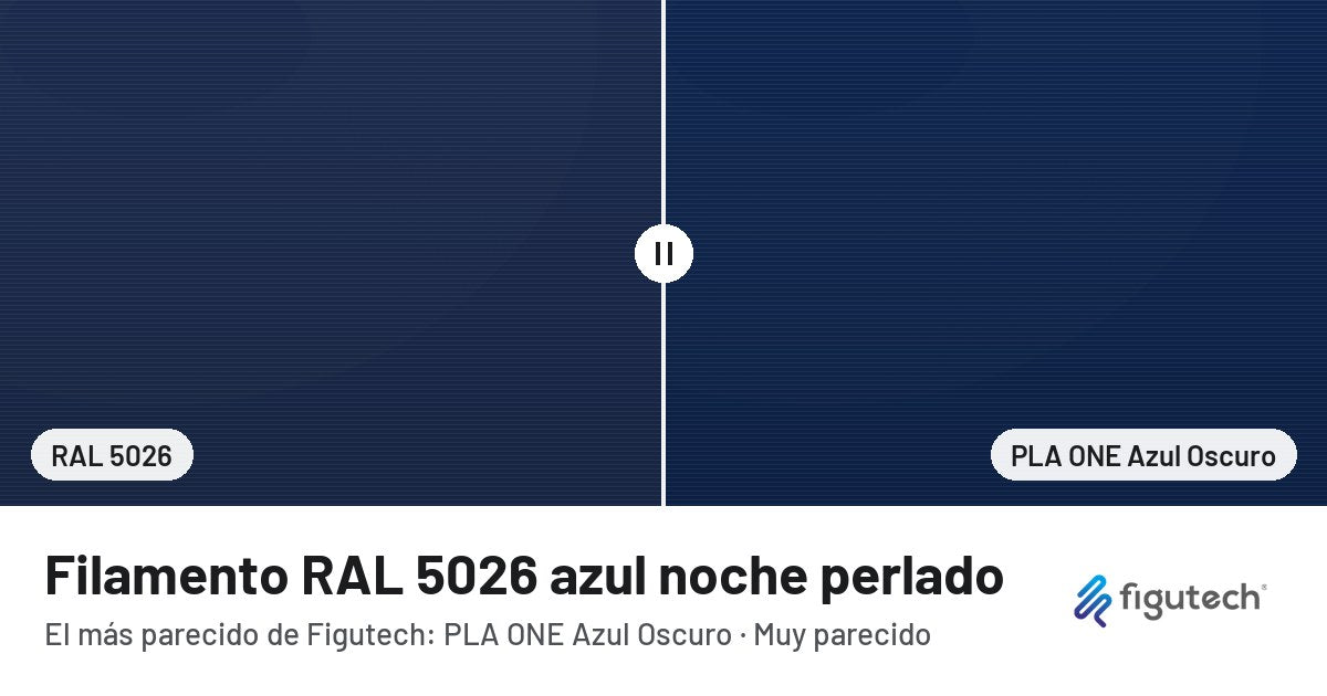 Filamento RAL 5026 azul noche perlado junto al PLA ONE Azul Oscuro de Figutech: comparación orientativa en pantalla