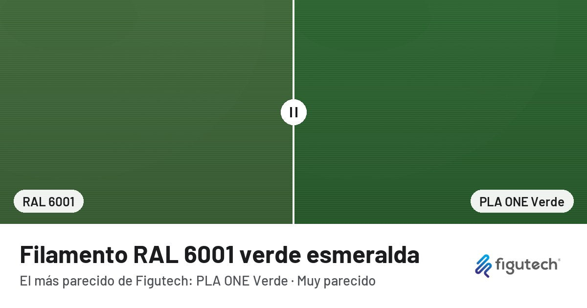 Filamento RAL 6001 verde esmeralda junto al PLA ONE Verde de Figutech: comparación orientativa en pantalla