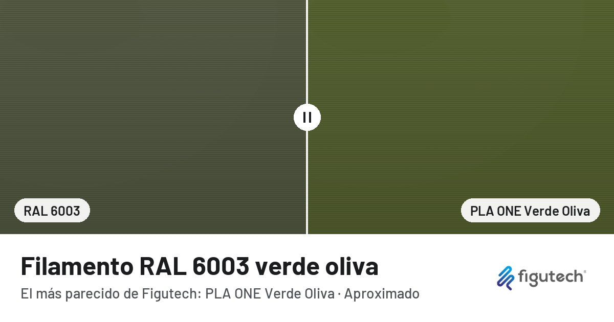 Filamento RAL 6003 verde oliva junto al PLA ONE Verde Oliva de Figutech: comparación orientativa en pantalla