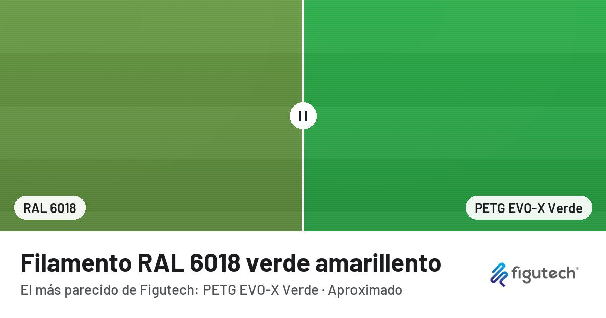 Filamento RAL 6018 verde amarillento junto al PETG EVO-X Verde de Figutech: comparación orientativa en pantalla