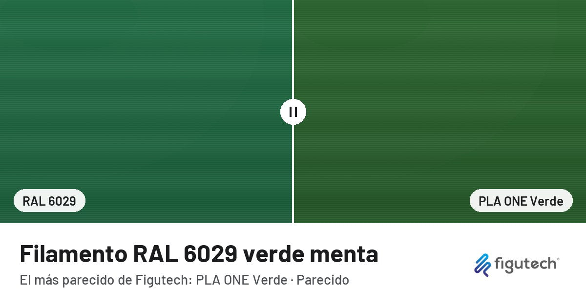 Filamento RAL 6029 verde menta junto al PLA ONE Verde de Figutech: comparación orientativa en pantalla