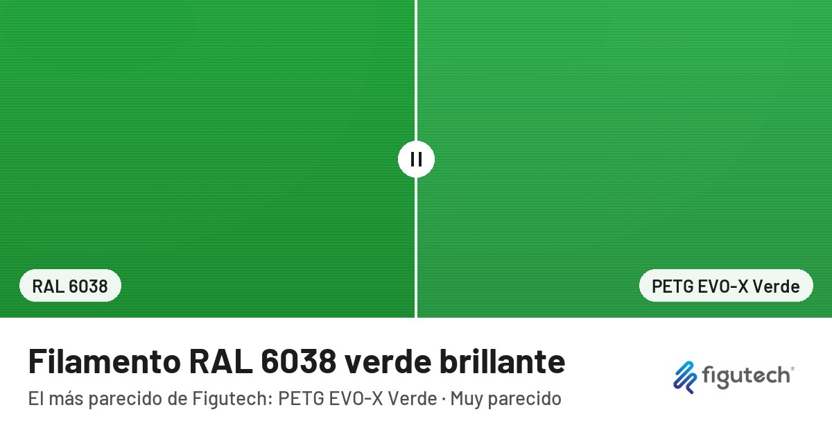 Filamento RAL 6038 verde brillante junto al PETG EVO-X Verde de Figutech: comparación orientativa en pantalla