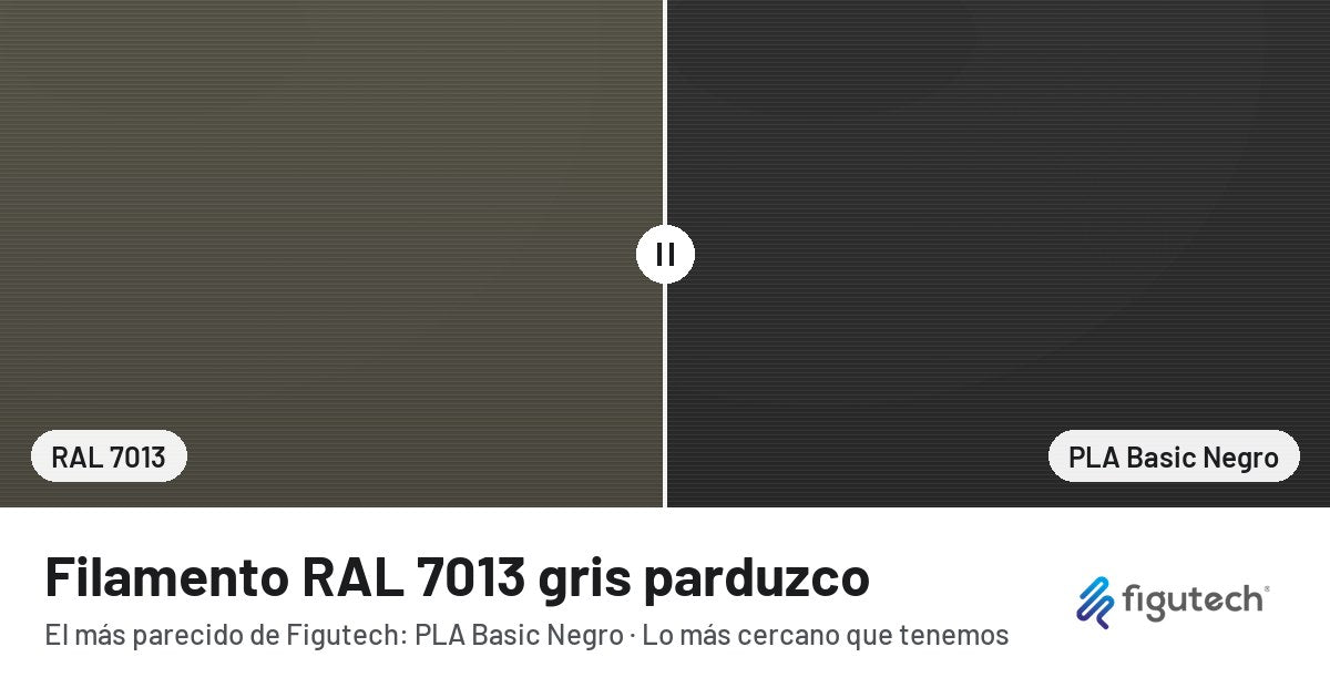 Filamento RAL 7013 gris parduzco junto al PLA Basic Negro de Figutech: comparación orientativa en pantalla
