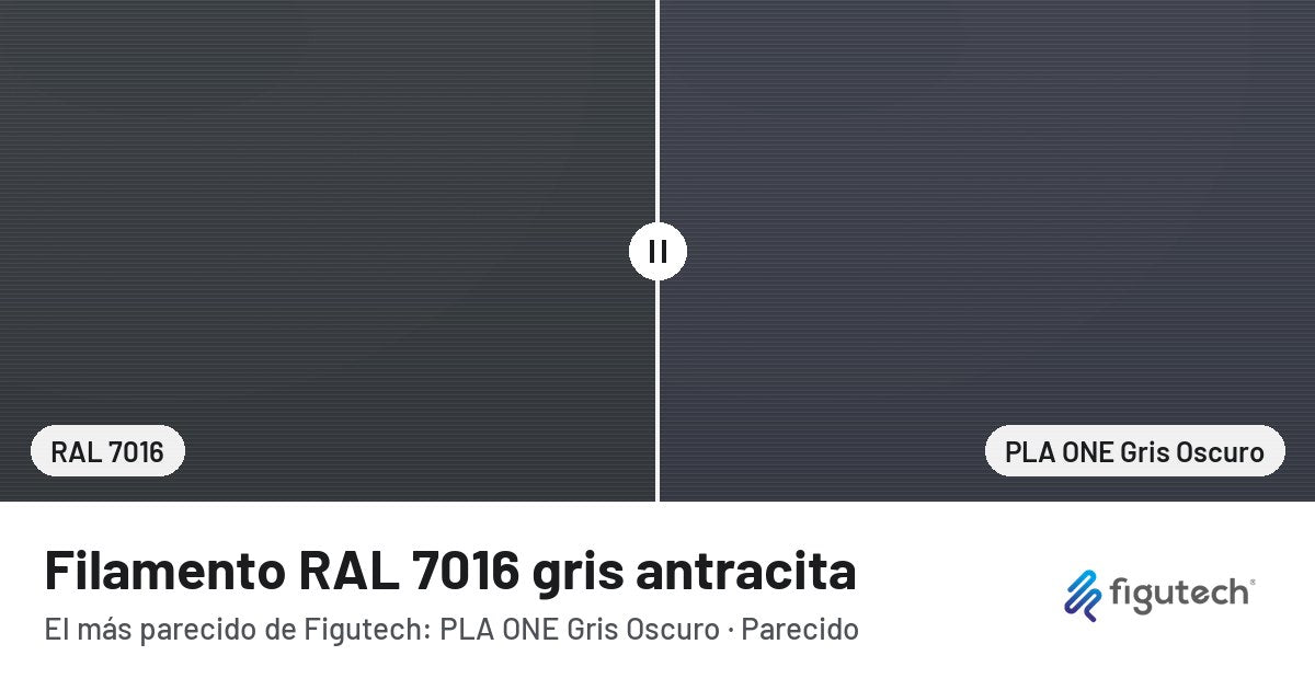 Filamento RAL 7016 gris antracita junto al PLA ONE Gris Oscuro de Figutech: comparación orientativa en pantalla