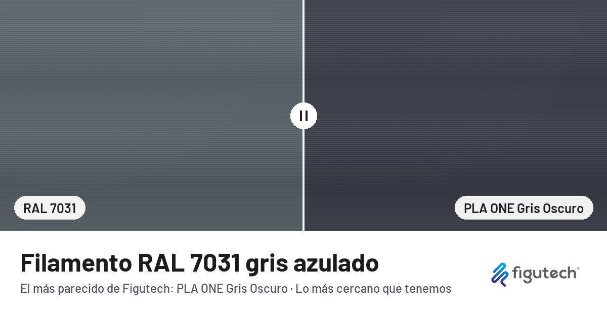 Filamento RAL 7031 gris azulado junto al PLA ONE Gris Oscuro de Figutech: comparación orientativa en pantalla