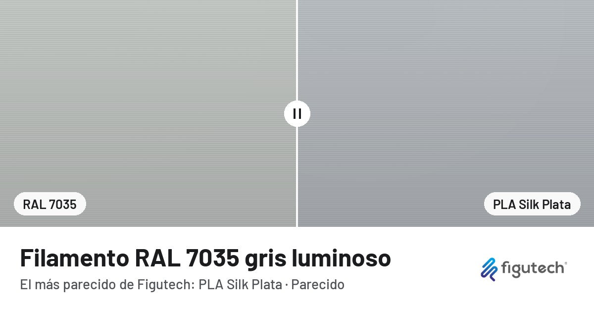 Filamento RAL 7035 gris luminoso junto al PLA Silk Plata de Figutech: comparación orientativa en pantalla