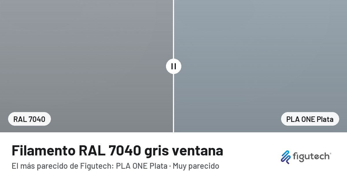 Filamento RAL 7040 gris ventana junto al PLA ONE Plata de Figutech: comparación orientativa en pantalla