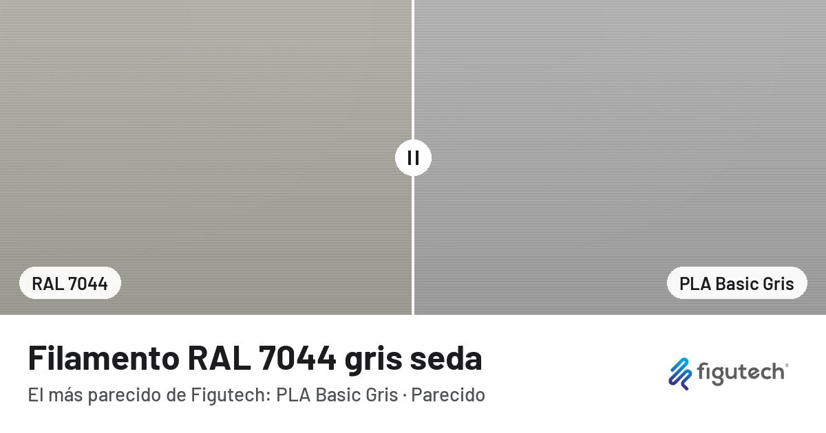 Filamento RAL 7044 gris seda junto al PLA Basic Gris de Figutech: comparación orientativa en pantalla
