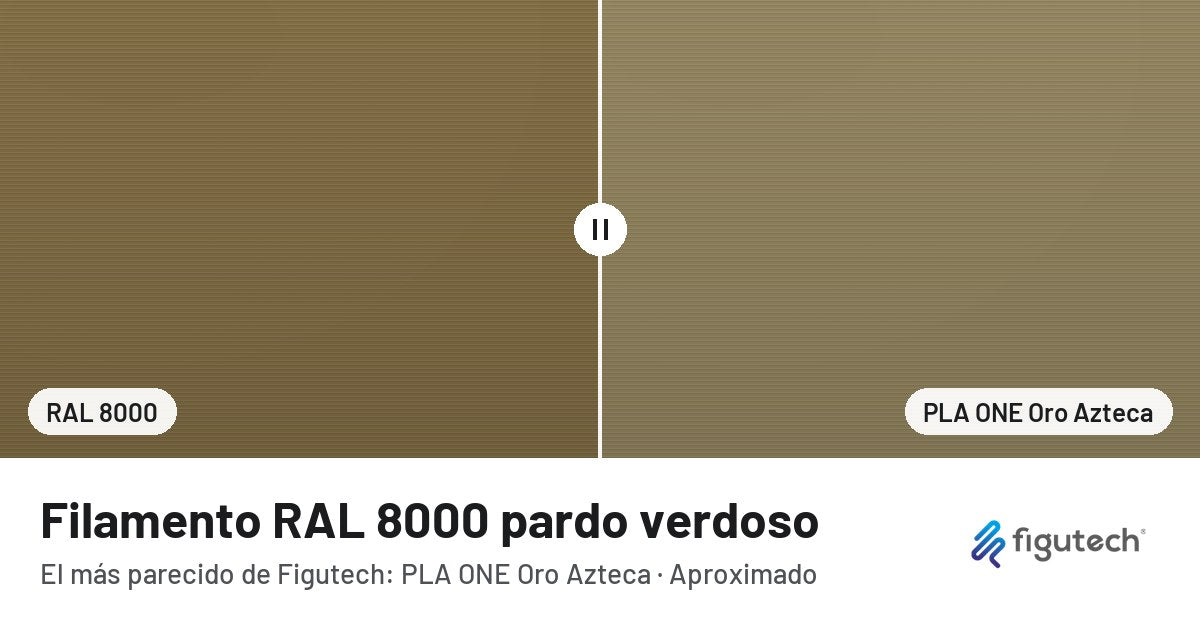 Filamento RAL 8000 pardo verdoso junto al PLA ONE Oro Azteca de Figutech: comparación orientativa en pantalla