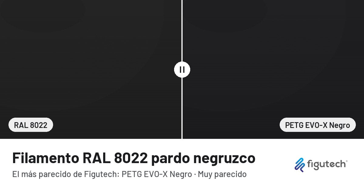 Filamento RAL 8022 pardo negruzco junto al PETG EVO-X Negro de Figutech: comparación orientativa en pantalla