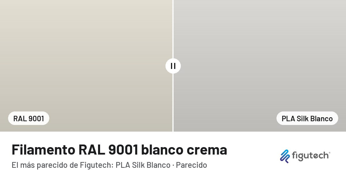 Filamento RAL 9001 blanco crema junto al PLA Silk Blanco de Figutech: comparación orientativa en pantalla