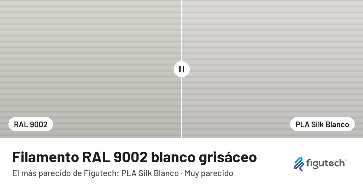 Filamento RAL 9002 blanco grisáceo junto al PLA Silk Blanco de Figutech: comparación orientativa en pantalla