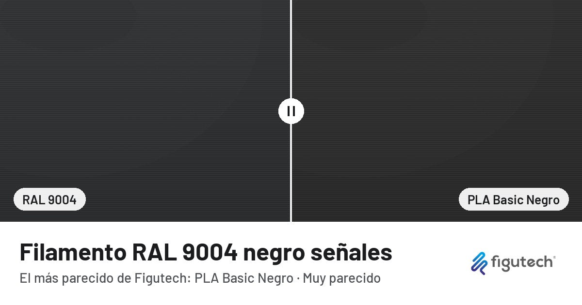 Filamento RAL 9004 negro señales junto al PLA Basic Negro de Figutech: comparación orientativa en pantalla