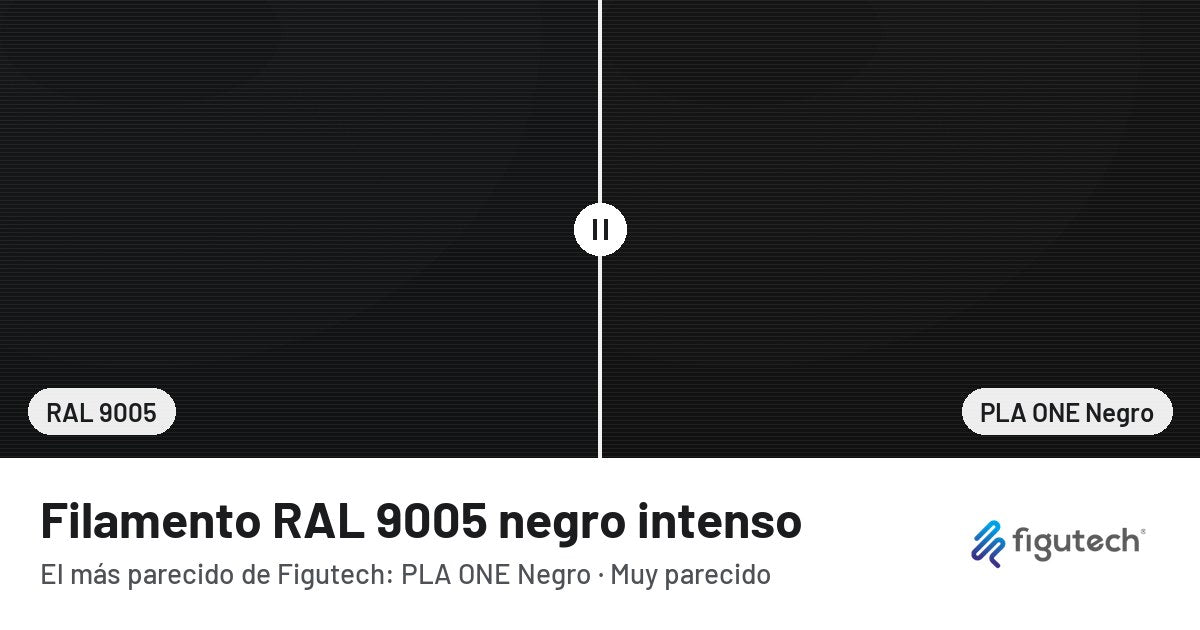 Filamento RAL 9005 negro intenso junto al PLA ONE Negro de Figutech: comparación orientativa en pantalla