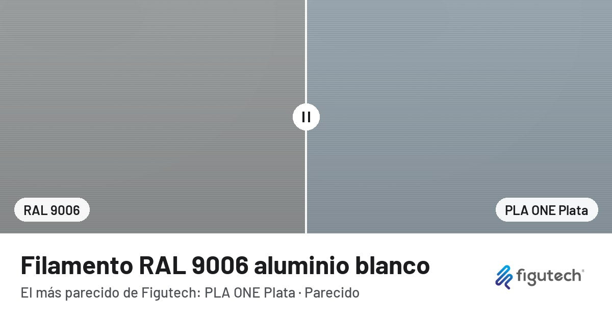 Filamento RAL 9006 aluminio blanco junto al PLA ONE Plata de Figutech: comparación orientativa en pantalla