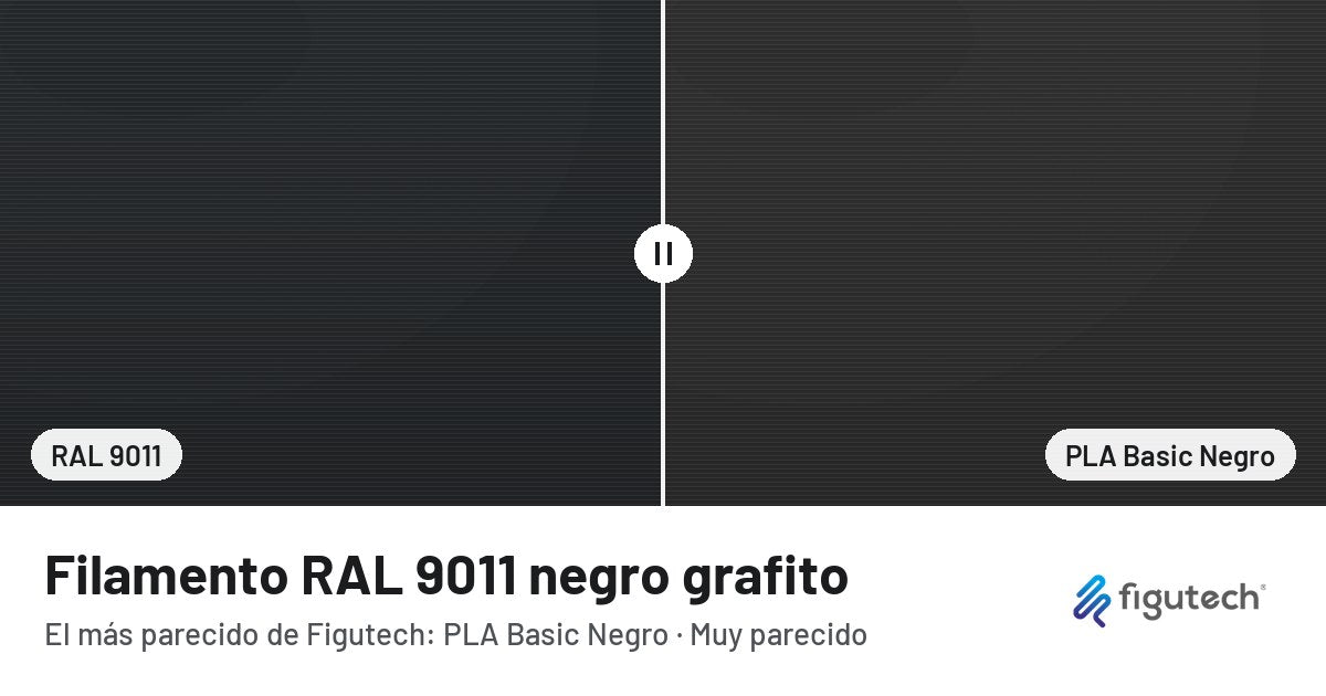 Filamento RAL 9011 negro grafito junto al PLA Basic Negro de Figutech: comparación orientativa en pantalla