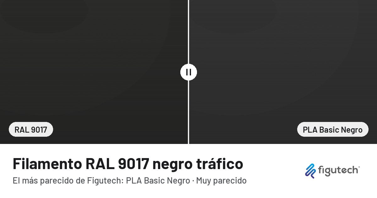 Filamento RAL 9017 negro tráfico junto al PLA Basic Negro de Figutech: comparación orientativa en pantalla