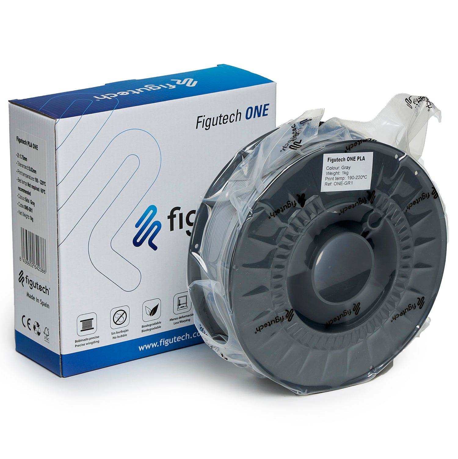 Filamento PLA Gris Claro – Figutech ONE 1.75mm 1kg