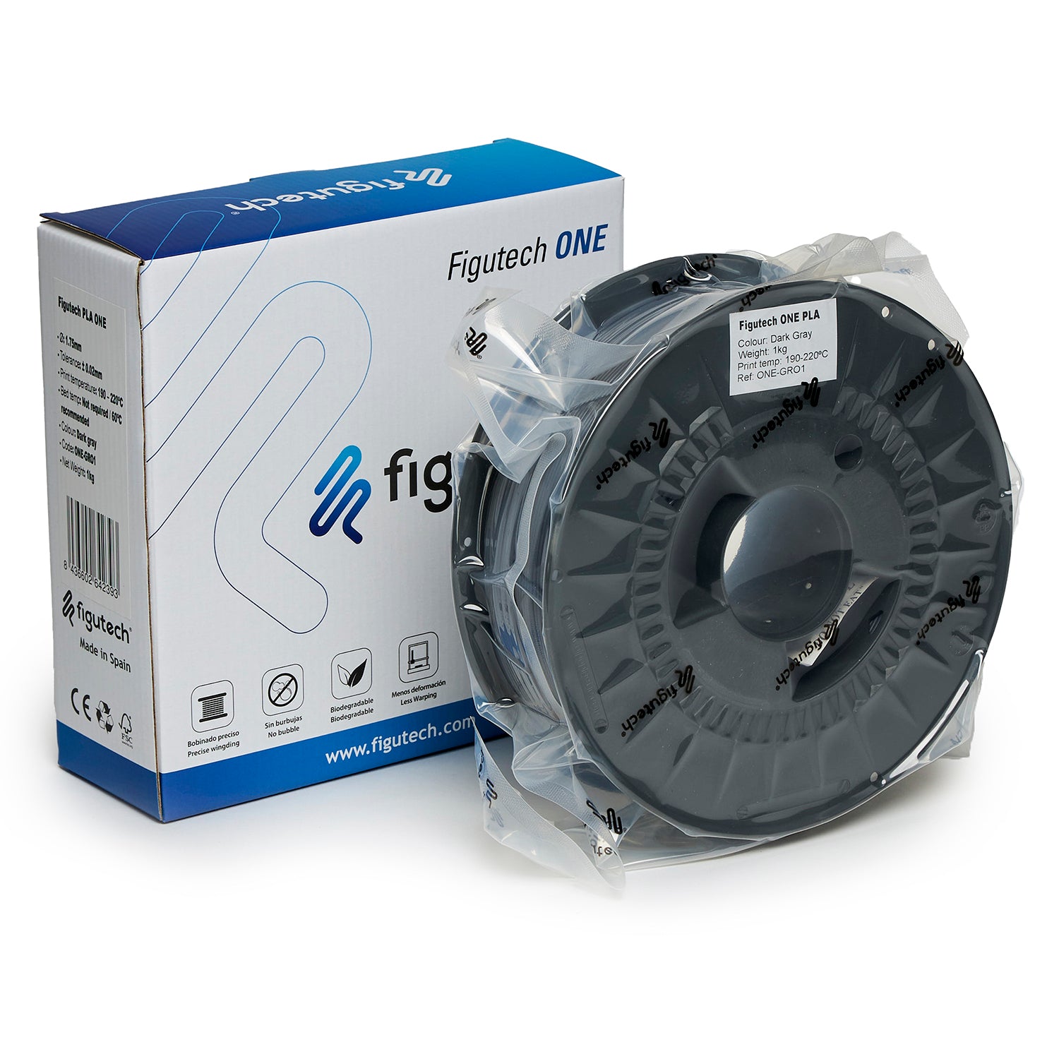 Filamento PLA Gris Oscuro – Figutech ONE 1.75mm 1kg