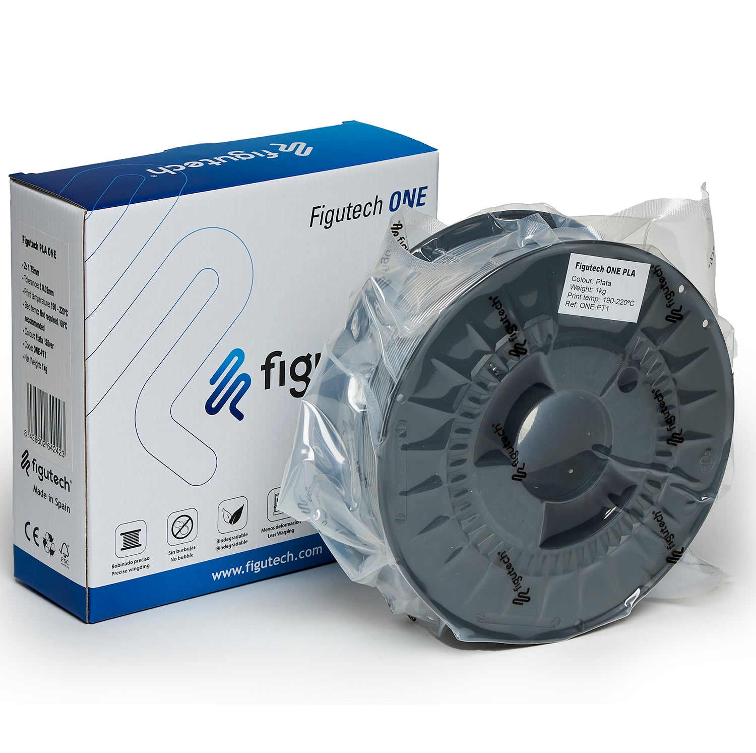 Filamento PLA Plata - Figutech ONE 1.75mm 1kg