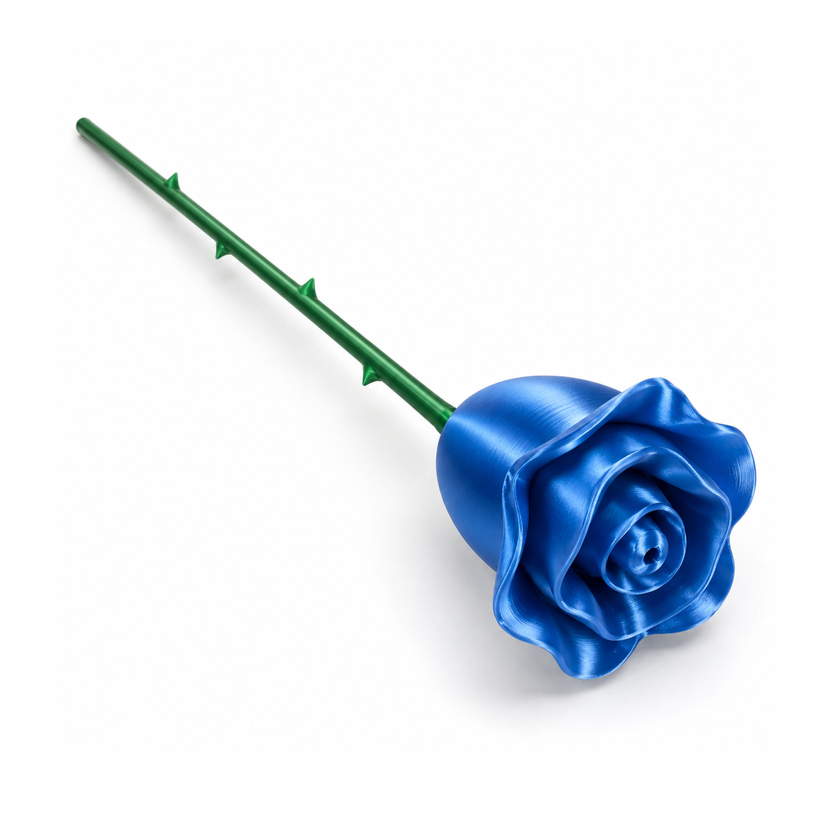 Rosa impresa en 3D con PLA Silk Azul de Figutech, acabado seda brillante