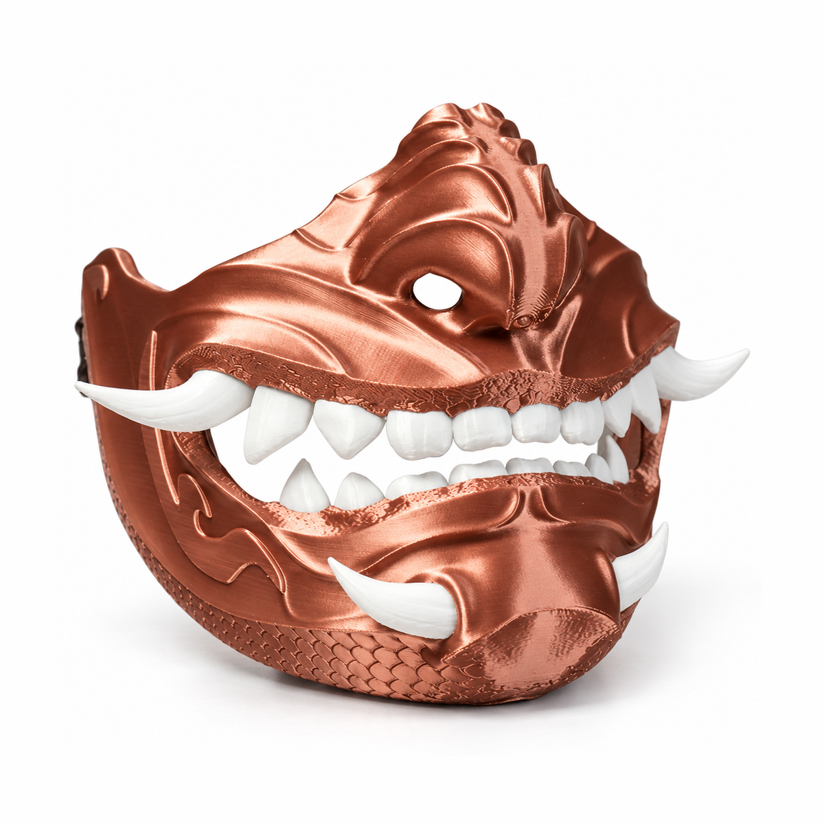 Máscara oni impresa en 3D con PLA Silk Cobre de Figutech, acabado seda brillante